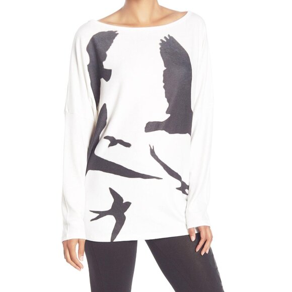 New Go Couture Flocking Birds Print Tunic Sweater - Picture 1 of 8